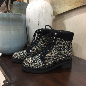 CHANEL Lace Up Tweed Boots - NIB